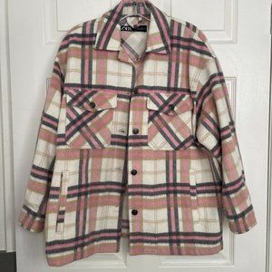 Zara WOOL BLEND PLAID OVERSHIRT